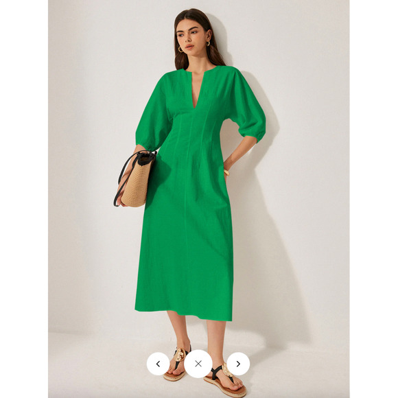 Commense Dresses & Skirts - - Commense Cotton & Linen Puff Sleeve Dress Without Belt Sz M